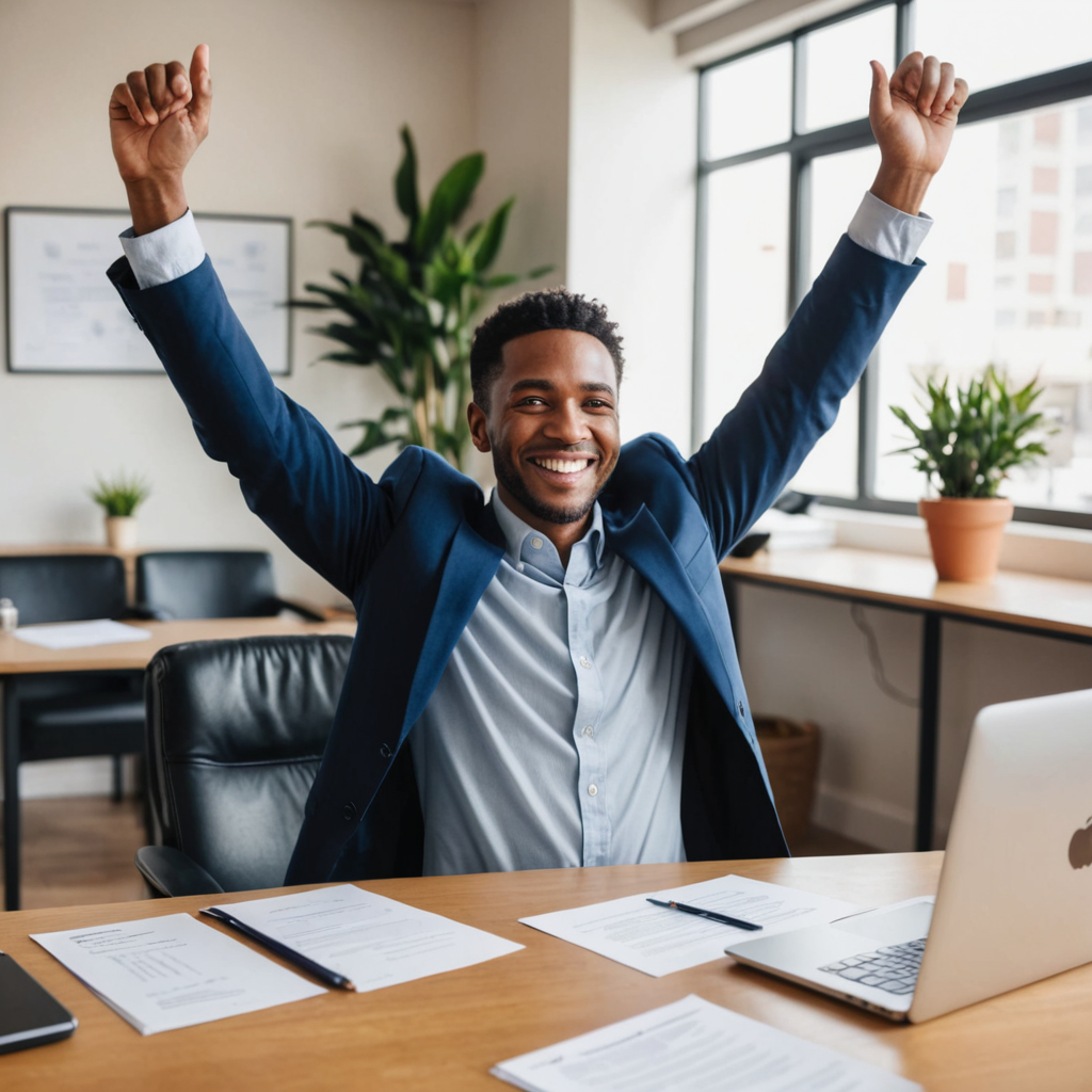 our icons showing eliminating credit card fees: Visa and Mastercard logos crossed out, contract crossed out, merchant credit card logo, and a happy man raising his arms in celebration